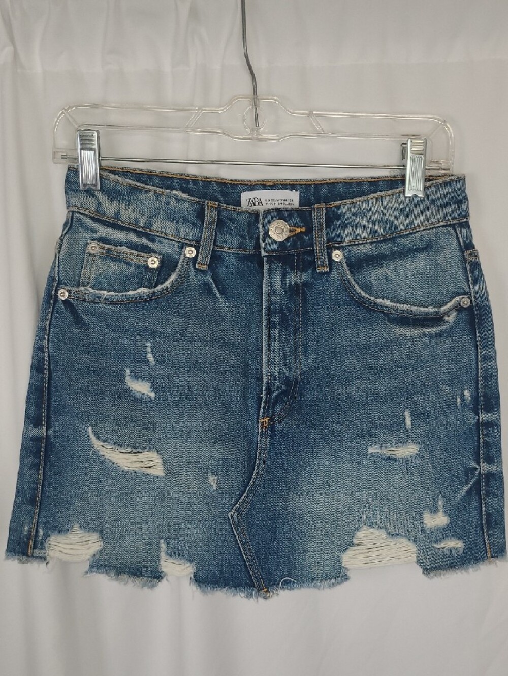 Zara Join Life Distressed Denim Mini Skirt 100% Recycled Cotton XS
